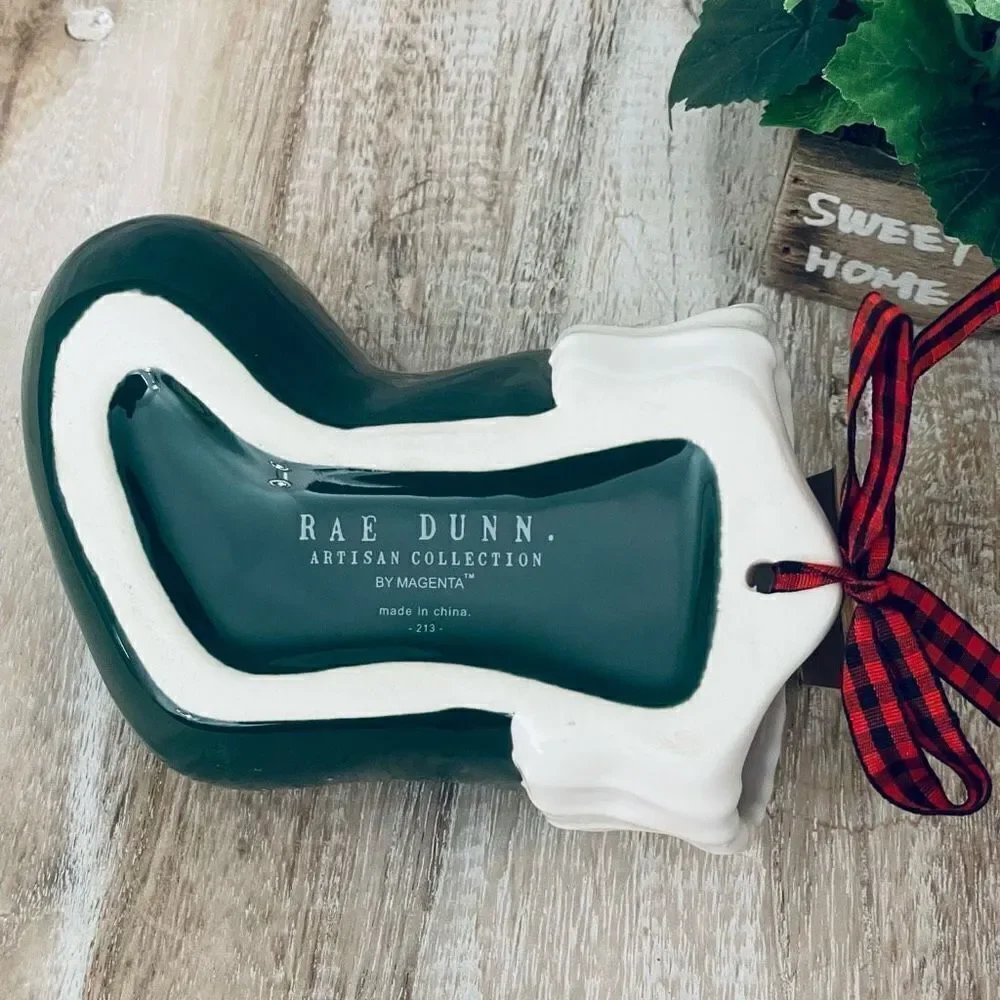 NWT Gorgeous Rae Dunn JOY Green Ceramic Christmas Santa Boot Bootie Stocking